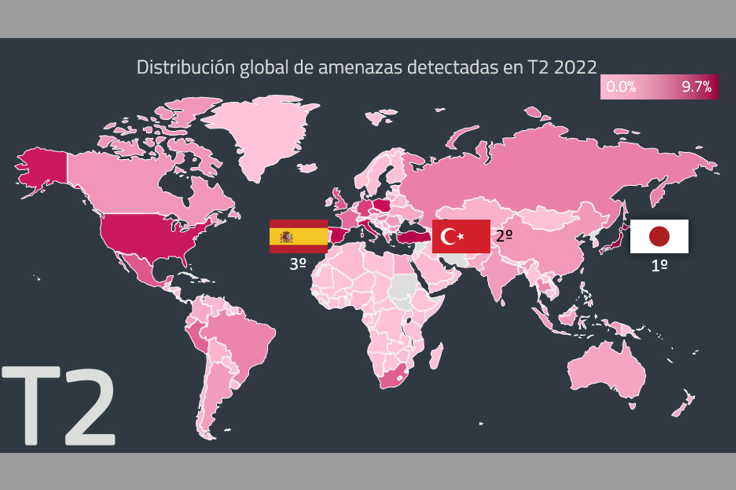 Distribución global ciberataques segundo cuatrimestre 2022 según Eset