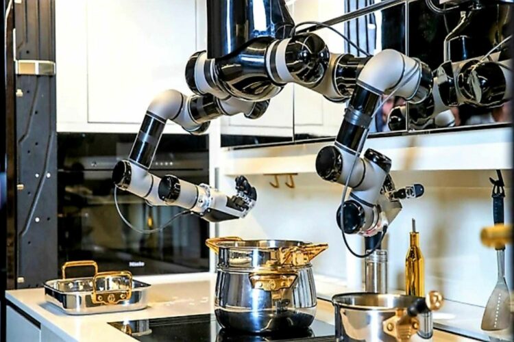 Brazos mecánicos de una cocina robótica