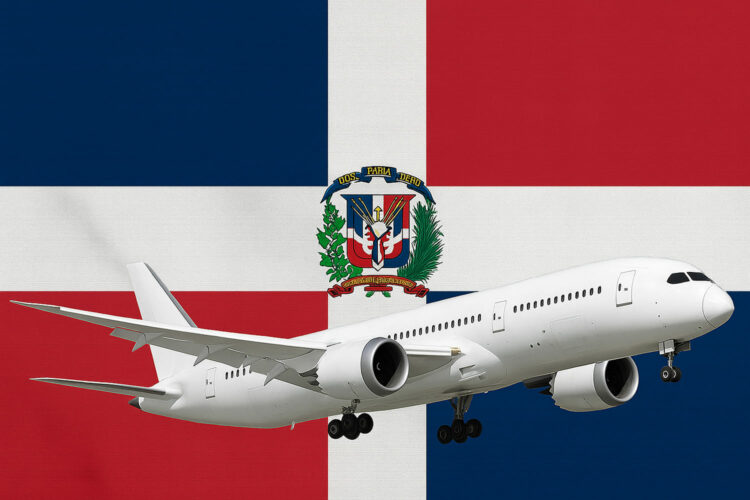 un avión sobre la bandera de República Dominicana